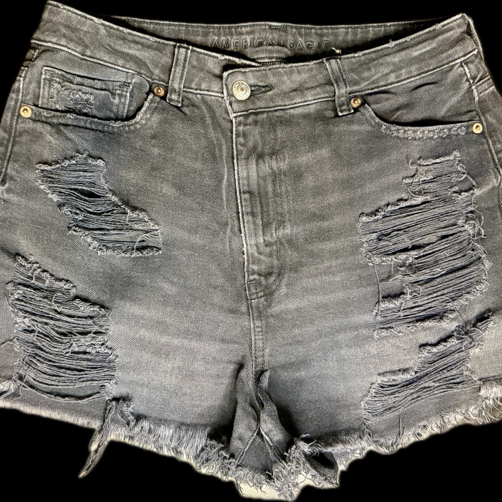 American Eagle Dark Black Women's Denim Distressed Shorts Sz8